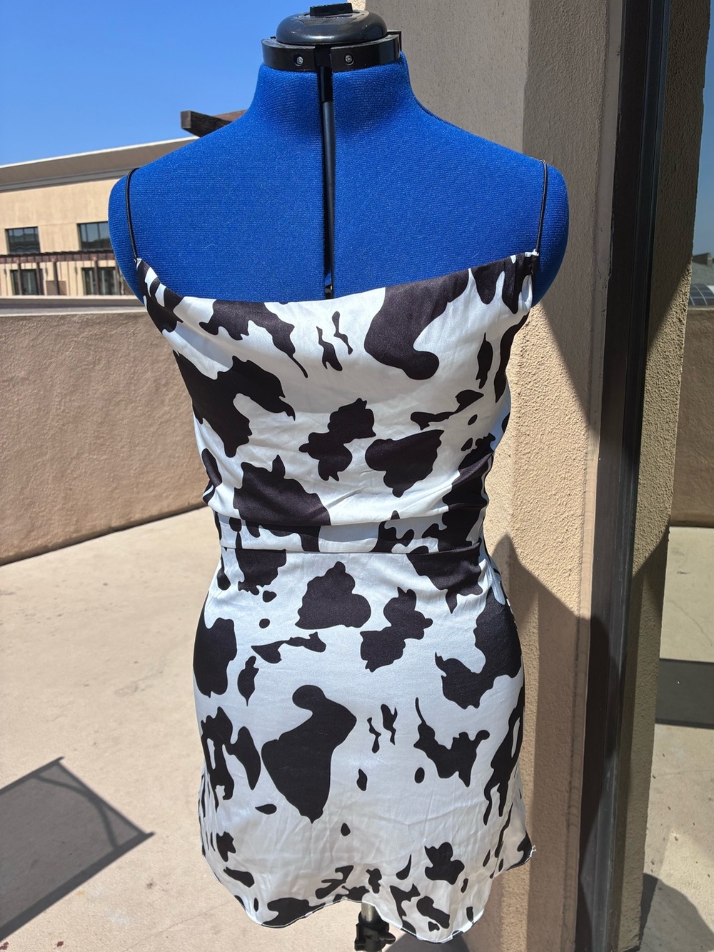 CBR Black and White Cow-Print Mini Slip Dress